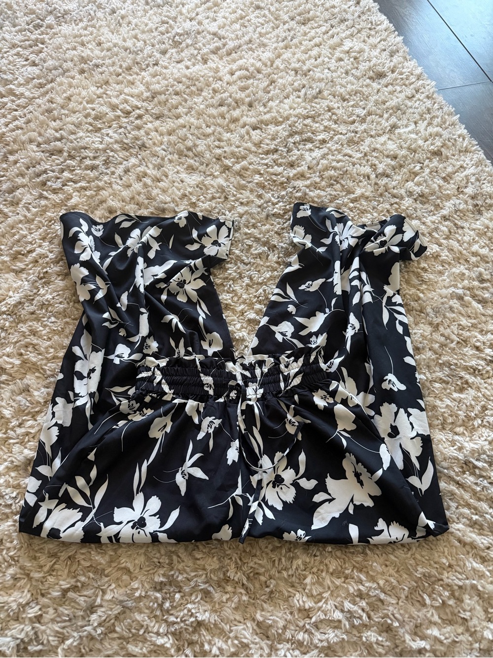 Black & White Floral Tie-Shoulder Jumpsuit